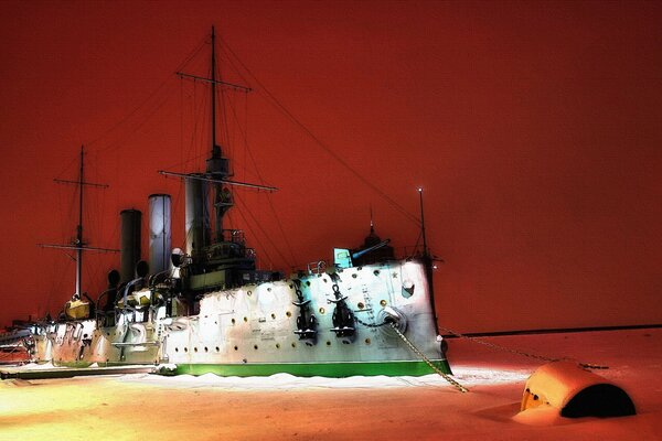 A picture of the Aurora cruiser on the ice