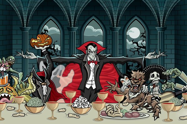 Monsters, skeletons and monsters at dinner