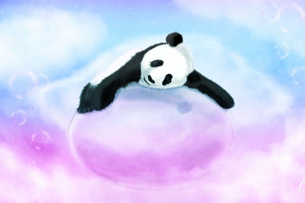 Cute Chinese panda on a pink bubble