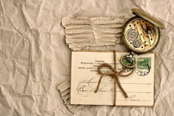 Vintage mechanical watches and letter with stamps