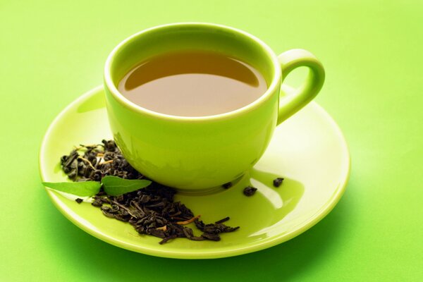 Macro shooting of a cup of green tea