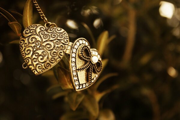 Beautiful pendant in the form of two hearts