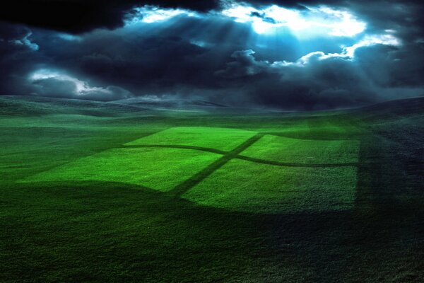 Imagen del campo y luz con la reflexión de Windows