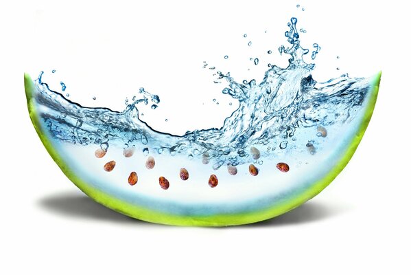 Ein kreatives Bild einer Wassermelone, die anstelle von Fruchtfleisch Wasser hat