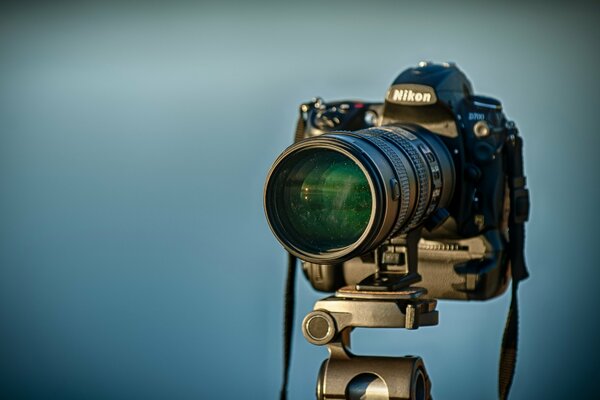 Nikon camera mounted on a tripod