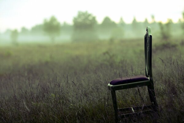 Ein Stuhl im Nebel ist wie ein weißer Betrug