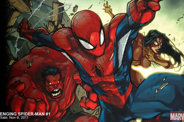 Cómic de Spider-Man y red Hulk