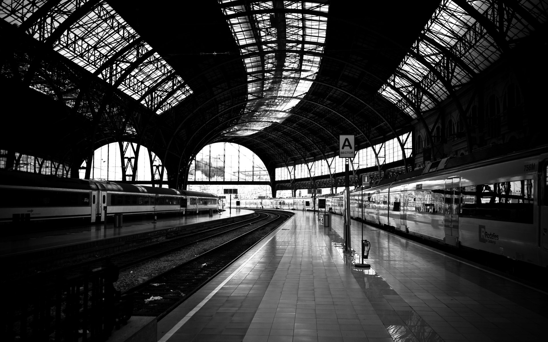 photo black white train the path steel road station platforms wallpaper