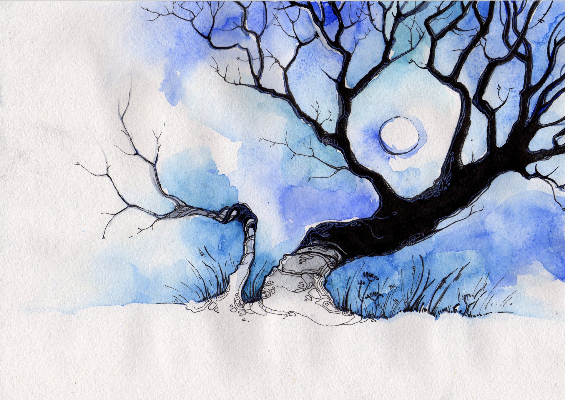 dessin arbre lune bleu blanc sulamith deviantart