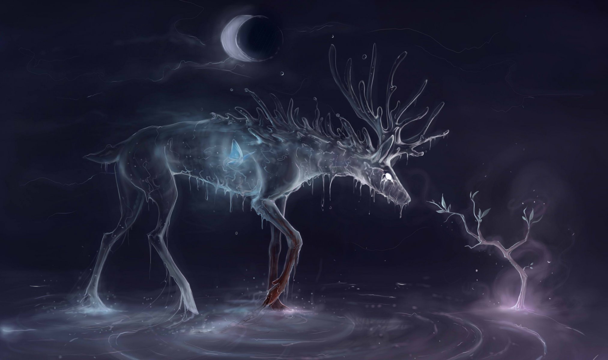 art reindeer butterfly water tree year moon spirit drop