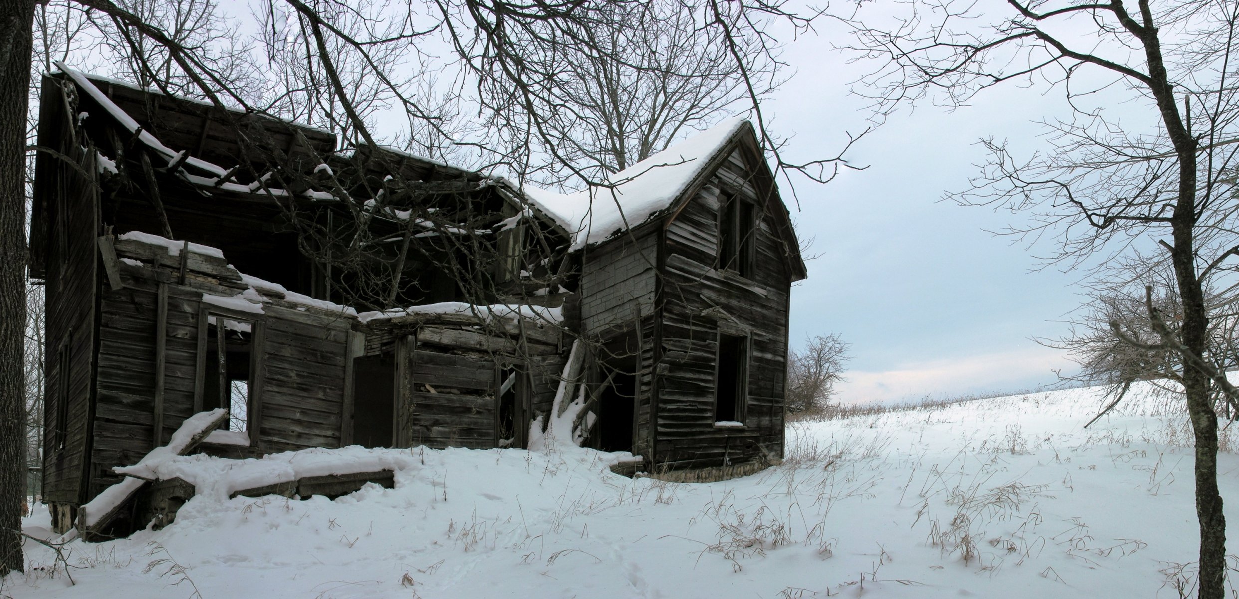 house abandoned abandoned hut forest winter snow