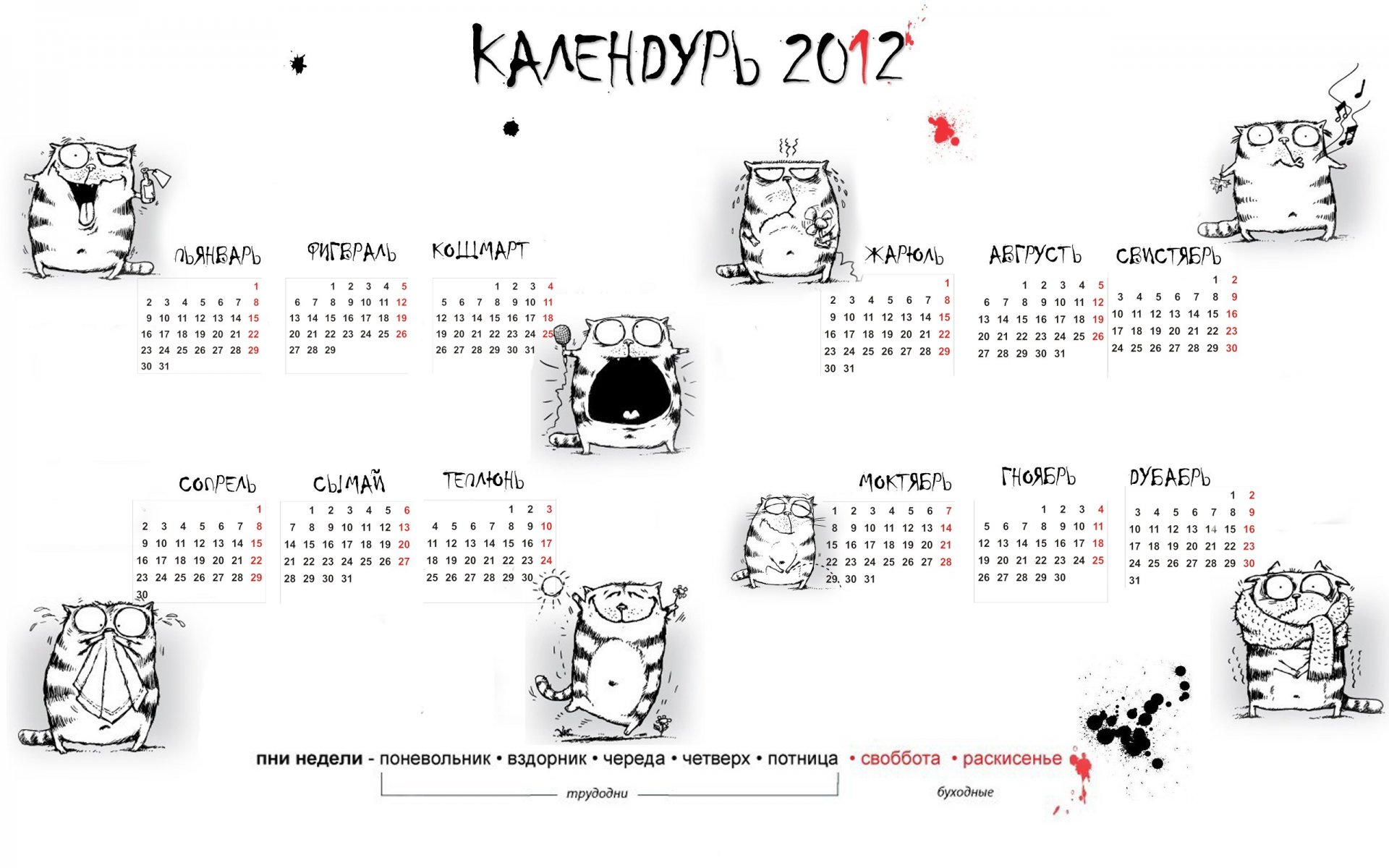 calendar kalendur 2012 cats new year