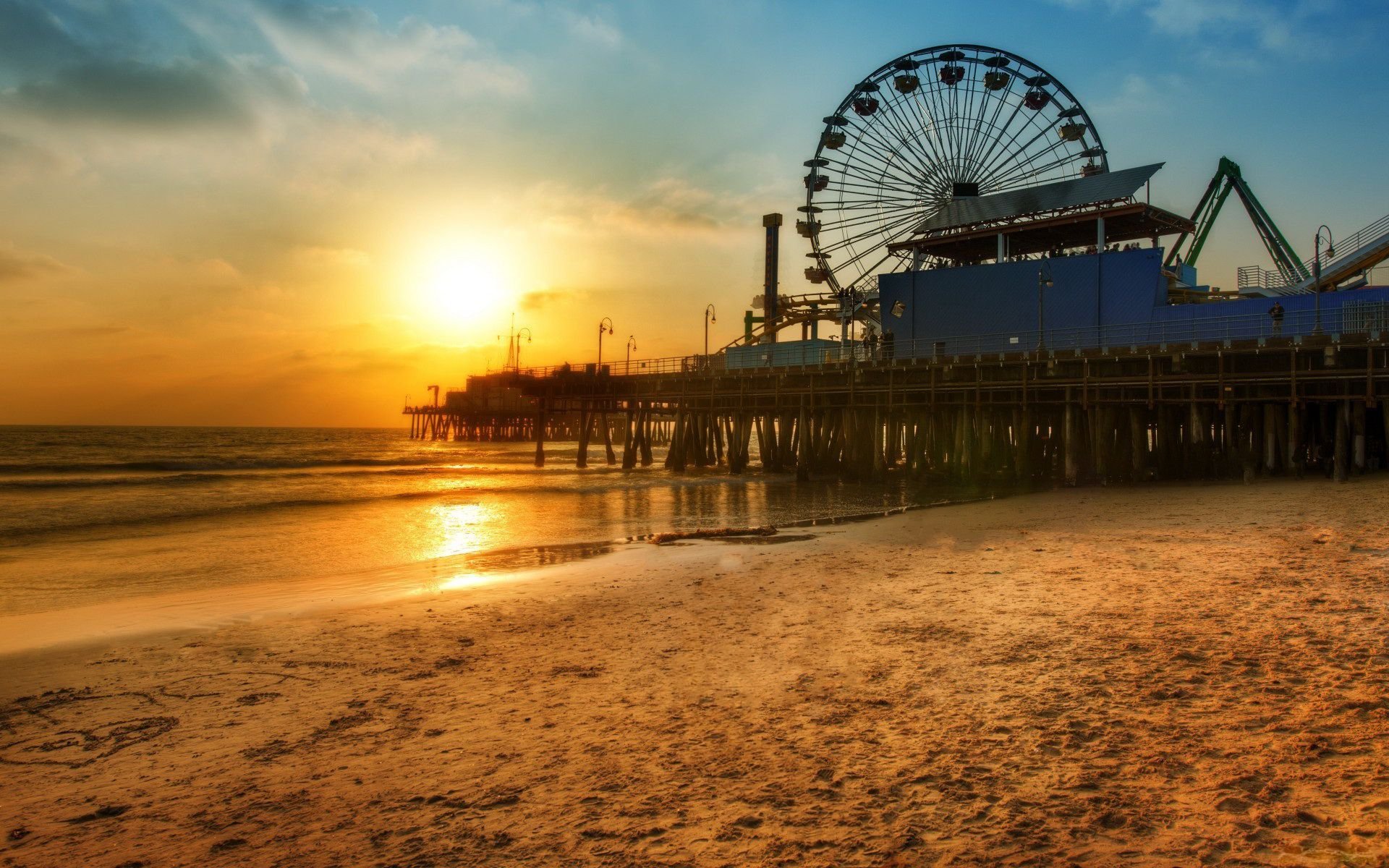 plaża molo diabelski młyn zachód słońca santa monica los angeles