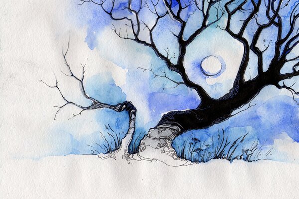 Incroyable motif d arbre sous la lune bleue