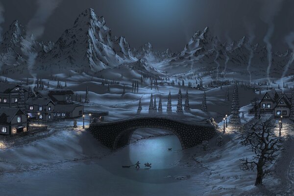 A cold winter night in the village