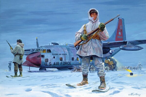 Eskimos avec des fusils sur la garde du Nord