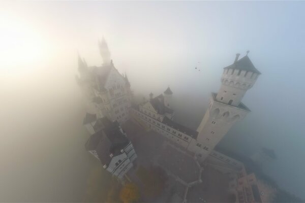 Neuschwanstein Castle in heavy fog