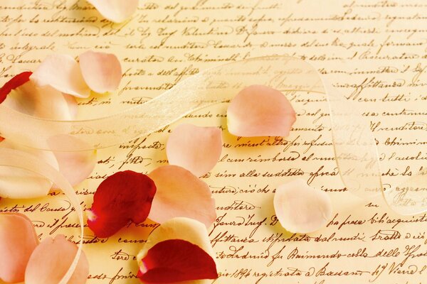 A letter written by hand and showered with rose petals