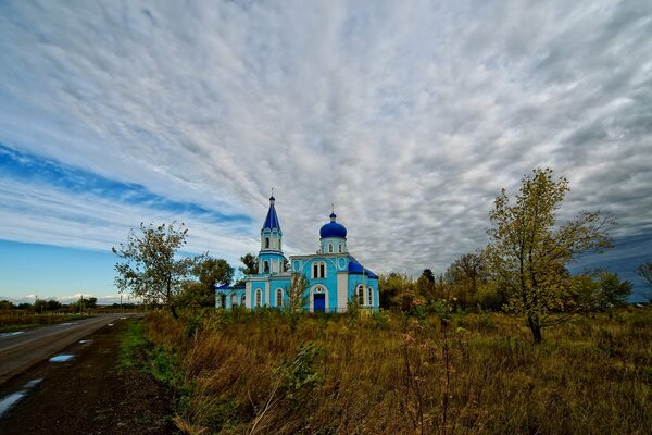 Russian temple in the middle of the road