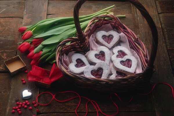 Als Zeichen der Liebe habe ich einen Korb mit Blumen geschenkt