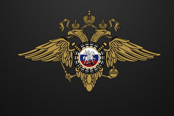 Wappen des russischen Innenministeriums auf schwarzem Hintergrund