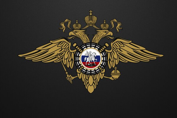 Escudo del Ministerio del interior de Rusia sobre fondo negro