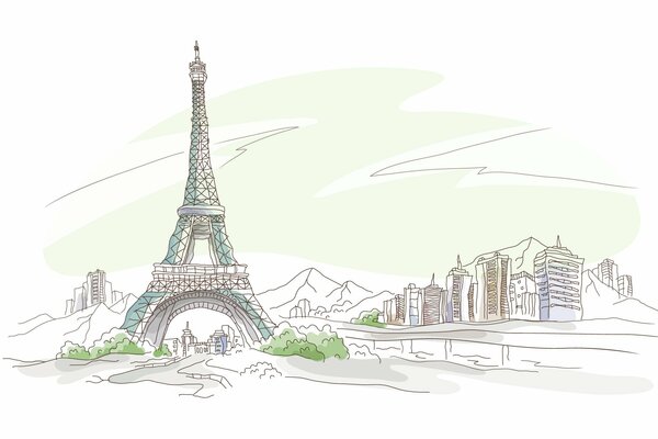 Drawing of the Eiffel Tower in Paris