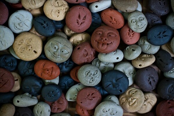 A bunch of masks of people, characters, temperaments, sins, destinies, happiness, sadness, tragedies