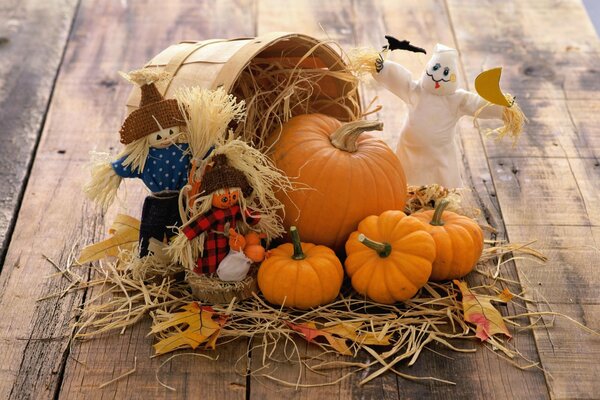 Composition of pumpkin vegetables and basket