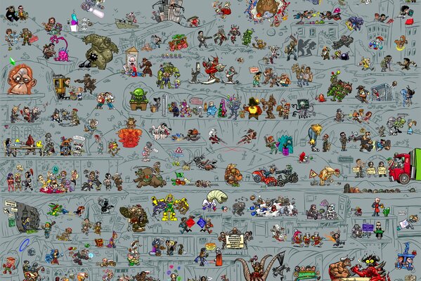 Plakat różne postacie w grze z różnych popularnych gier