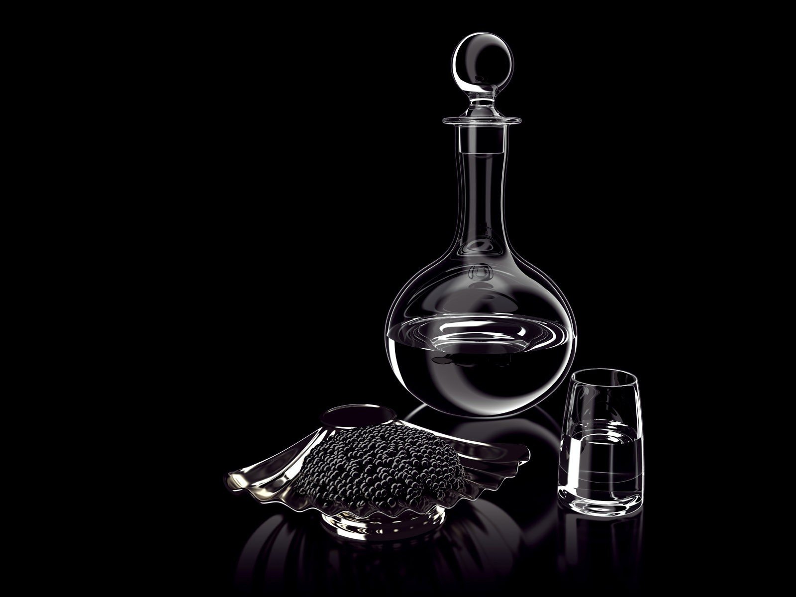 decantador vaso caviar vodka