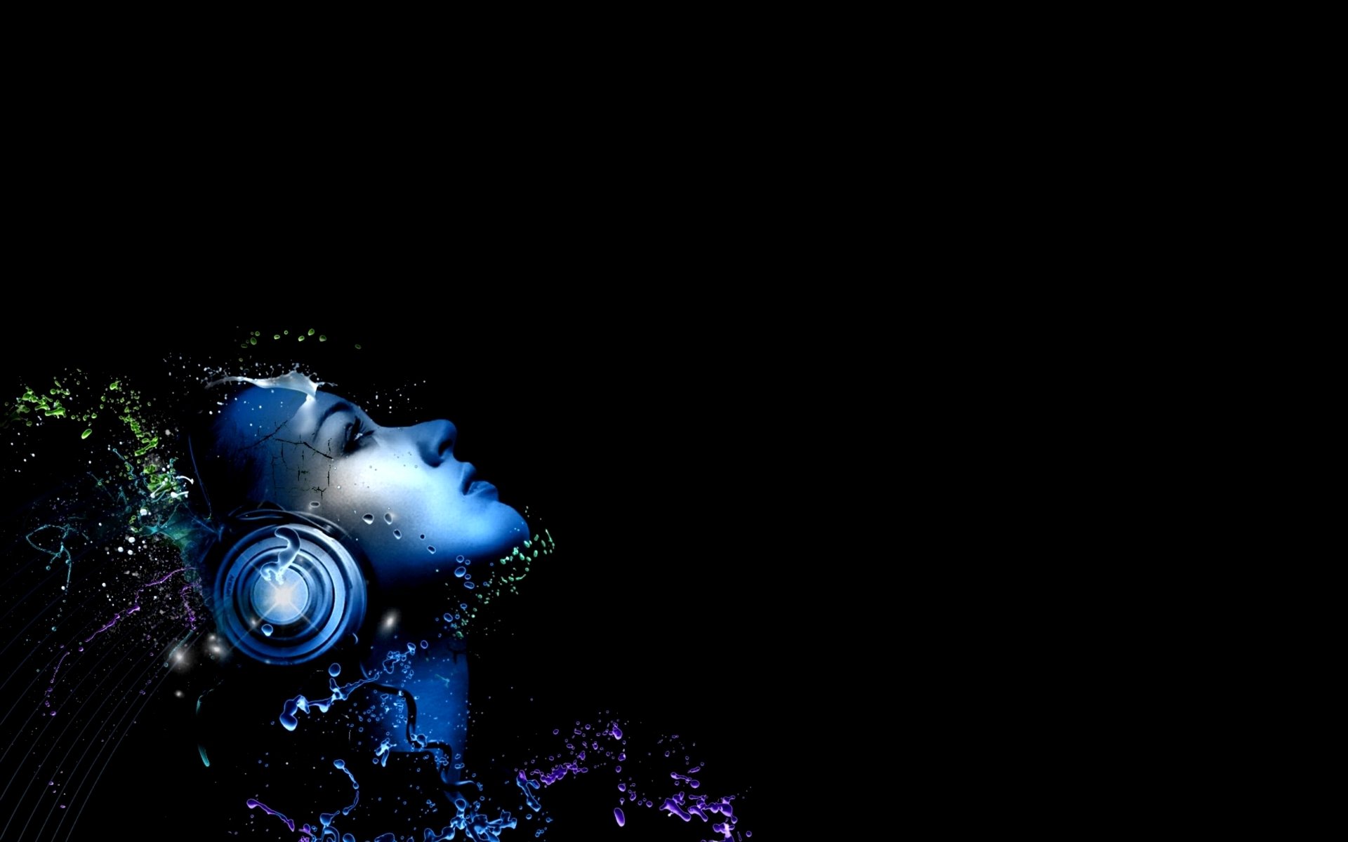 background face girl headphones water drops spray