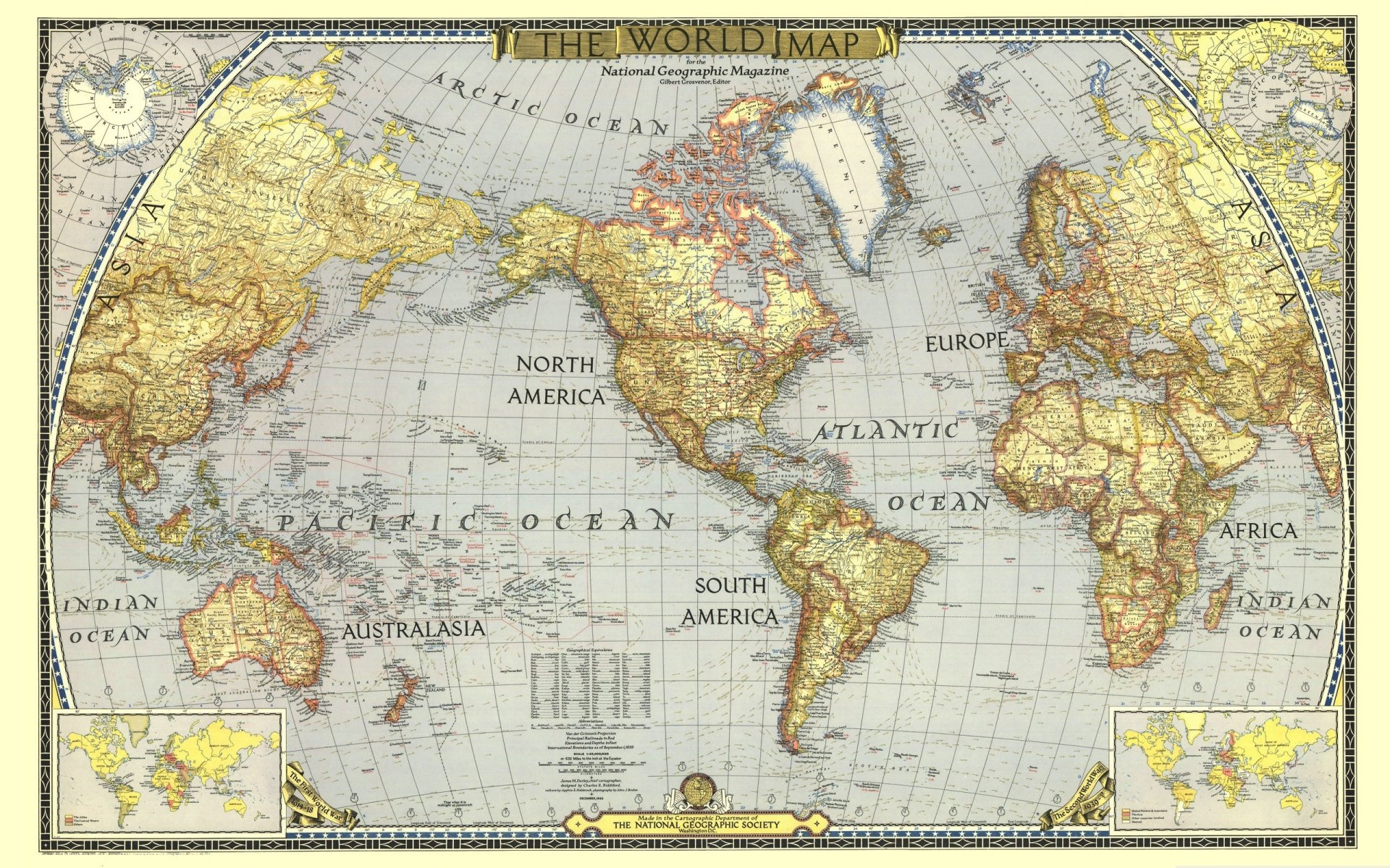 carte du monde continents inscriptions océans