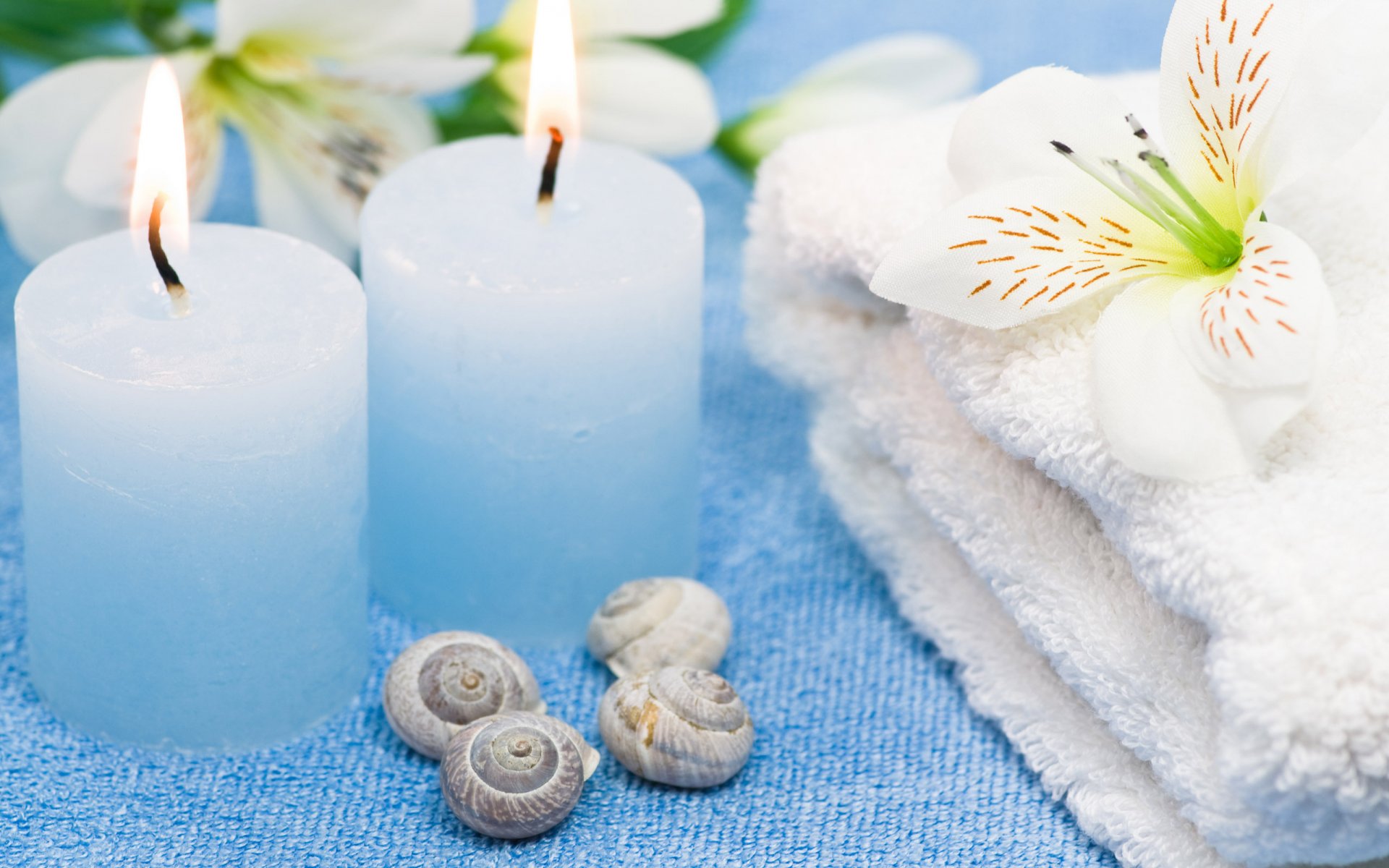 candles flame towel flower tender spa