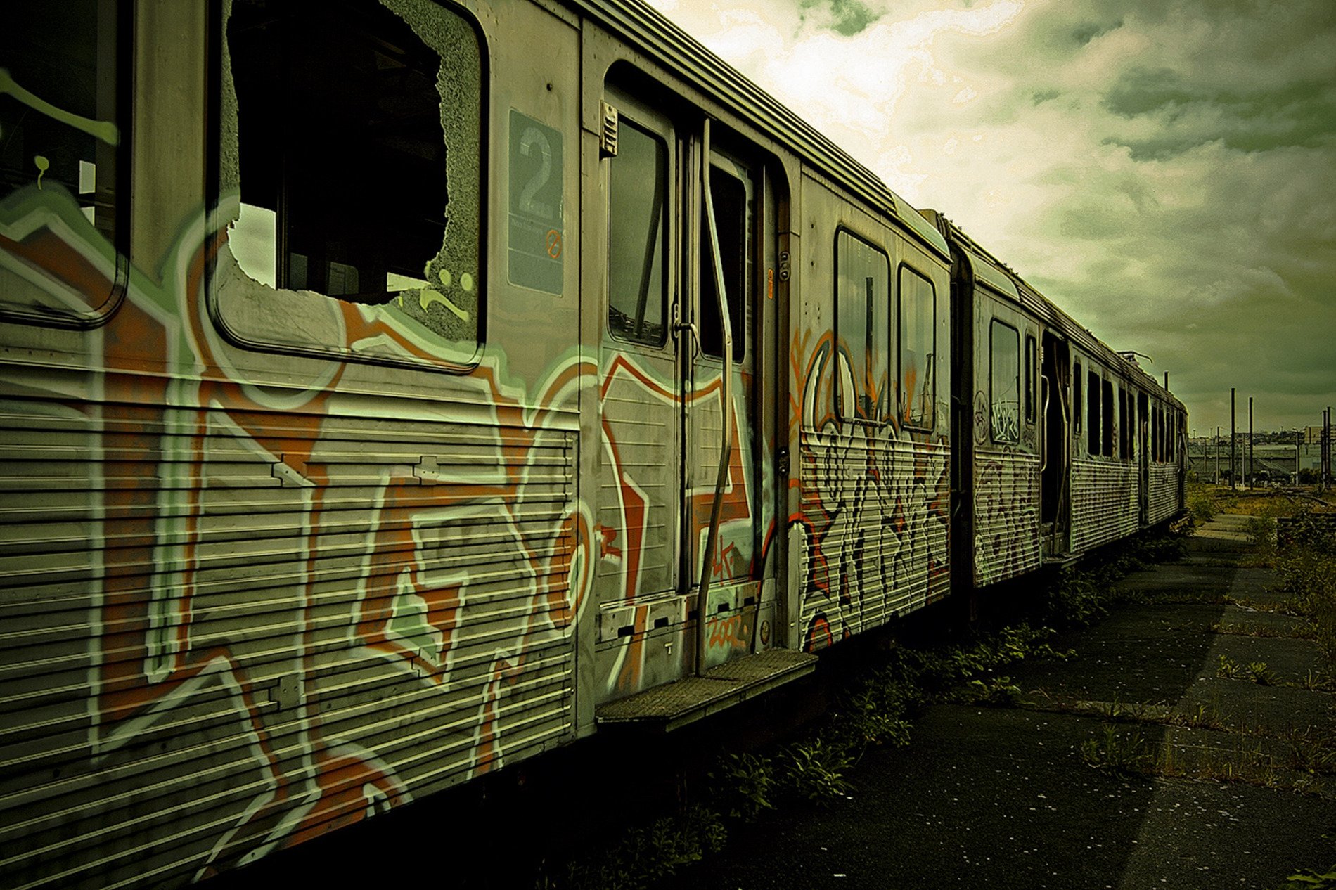 wagon graffiti train train abandonné terrain vague