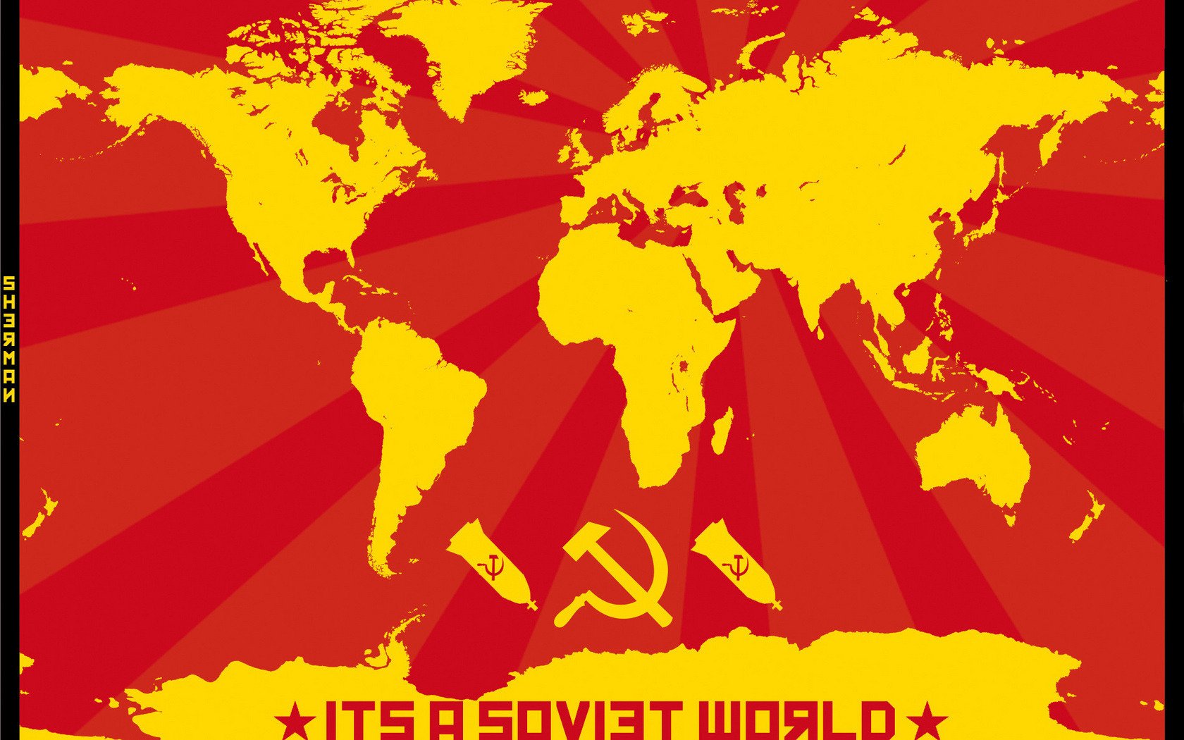 map of the world communism bomb sickle hammer star