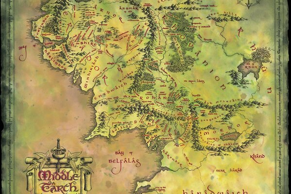 Mappa della terra di mezzo dal Signore degli anelli