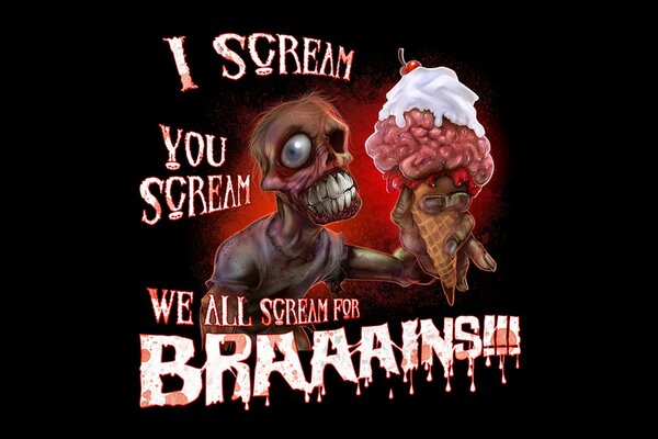 Zombie con helado de cerebro y cereza