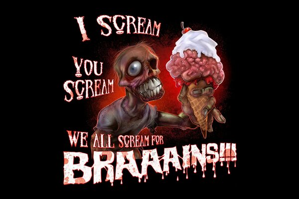 Zombie avec de la crème glacée de cerveau et cerise