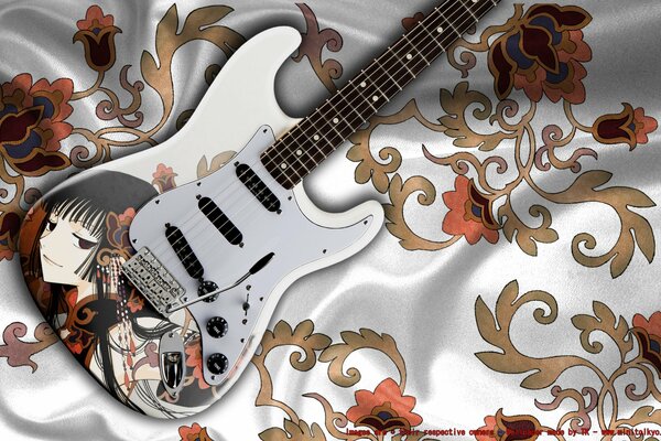 Electric guitar painted in anime style