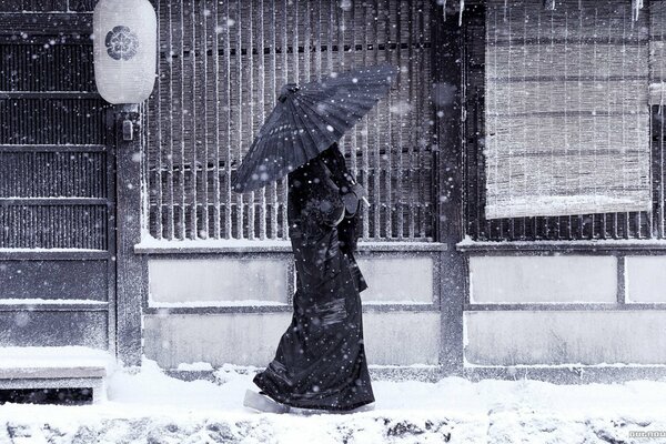 Зимняя японская прогулка в тишине