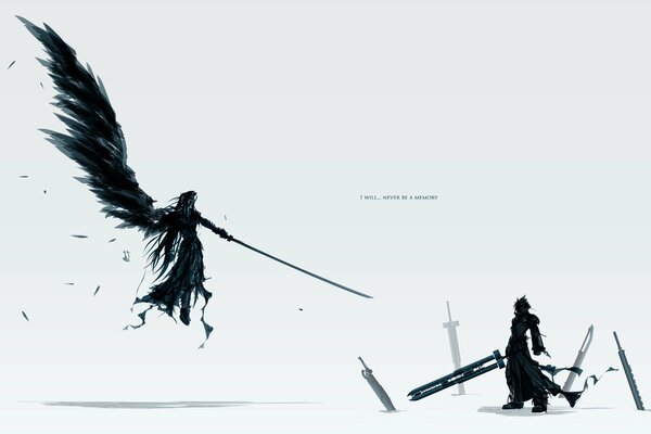 The battle of Sephiroth and Cloud from the Final Fantasy