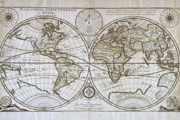 Carte représentant les hémisphères du monde