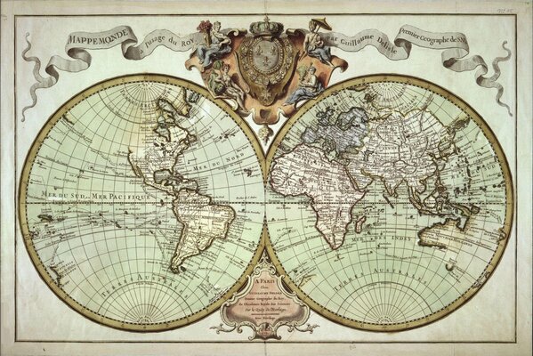 An old traveler s map . Two hemispheres