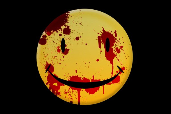 Creepy Yellow Vampire Smiley Face, Sloppily Drinking Blood