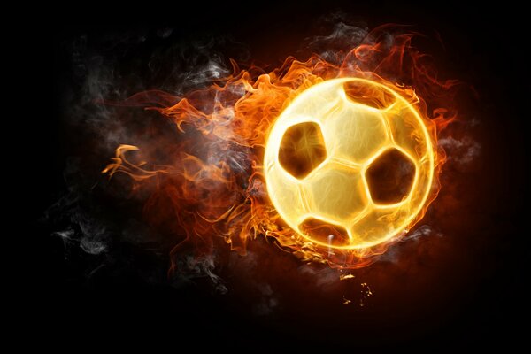 Ballon de football en feu sur fond noir