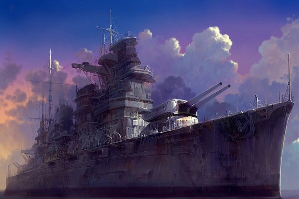 Ein mächtiges Kriegsschiff ist in der Abbildung dargestellt