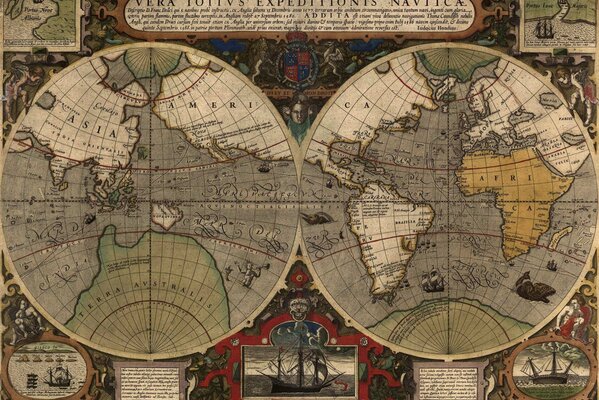Старая карта мира с описанием на плакате