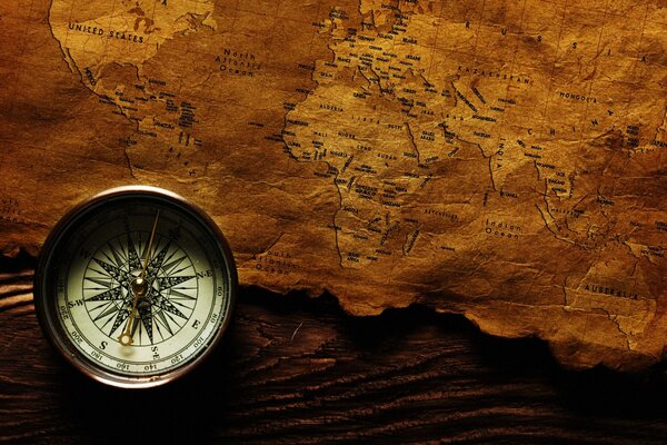 An old map and compass found in one of the houses