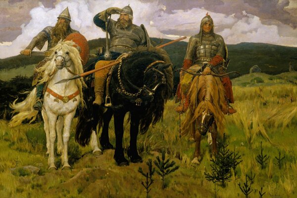 Classique Vasnetsov Victor Mikhailovich sur les trois héros sur les chevaux